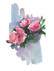 Wtercolor pink flowers handmade illustration