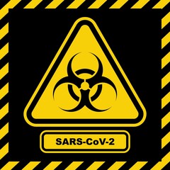 SARS-CoV-2 warning sign in a triangle. Global epidemic of Coronavirus Covid-19. Vector illustration