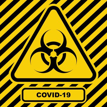 Covid-19 warning sign in a triangle. Global epidemic of SARS-CoV-2 Coronavirus. Vector illustration