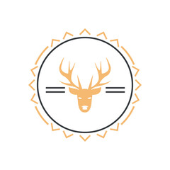 badge template with face reindeer silhouette in frame circular, vintage style emblem