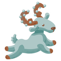 Green christmas deer on white isolated backdrop. Christmas holiday mascot for invitation or gift card, notebook, bath tile, scrapbook. Phone case or cloth print. Flat style stock vector illustration