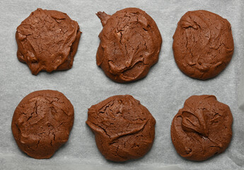 Brownie chocolate cookies on baking paper