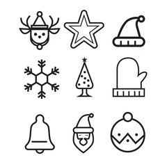 christmas icon symbol. 9 sets of christmas icon designs with line art flat style. used for brochure and poster banner templates