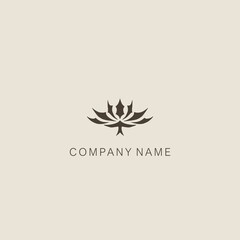 A symbol or logo of a simple, minimalistic, stylized flower shape, consisting of several elements. Made with a spot.