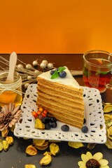 Russian honey cake with tea