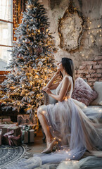  beautiful girl in a magical christmas atmosphere