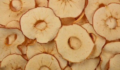 Close up dried apple chips on retail display