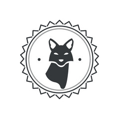 badge template with fox silhouette in frame circular, vintage style emblem