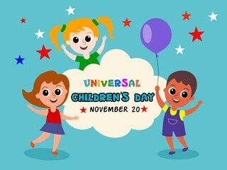 Vector illustration, cute and adorable children playing together, as a banner or poster on universal children's day.