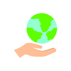 hand holding planet icon, nature protection, vector illustration