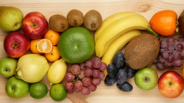 Fruits on a wooden table.