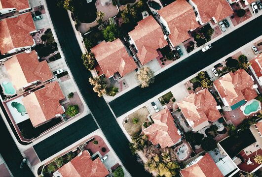 Aerial View Of A Suburban Neighborhood Within Glendale, Arizona, A Phoenix Metro City.