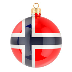 Christmas ball with Norwegian flag, 3D rendering