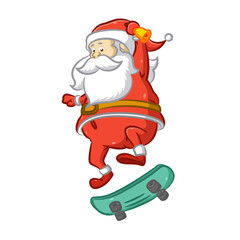 The Santa Claus jumping from the skate board for doing the attractions
