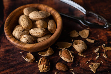almond in shell with nuts cracker