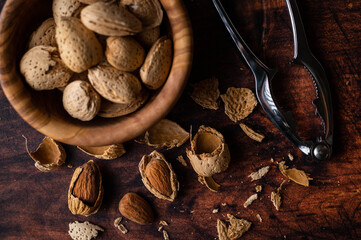 almond in shell with nuts cracker