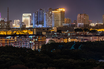 Night view of Changchun City and Nanhu Park in China