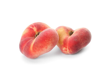 Fototapeta na wymiar Fresh ripe donut peaches on white background