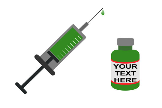 Illustration with syringe on white background. there is green medicine in the syringe