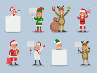 Set of kids boy and girl wearing Christmas costumes character vector design. Presentation in various action with emotions. no20