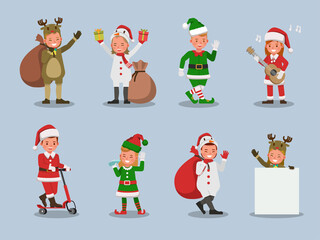 Set of kids boy and girl wearing Christmas costumes character vector design. Presentation in various action with emotions. no22