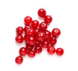 Pile of fresh cranberries on white background, top view