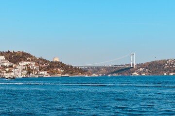 Fototapeta premium View of Rumeli Fortress and Bosporus with bridge
