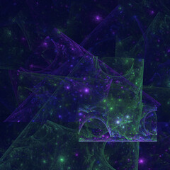 Abstract world with original shapes, lights and stars like a space