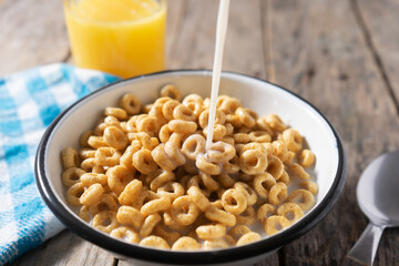 Cereal bowl for breakfast on wooden background