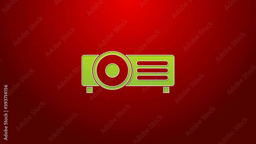 Sticker Green line Presentation, movie, film, media projector icon isolated on red background. 4K Video motion graphic animation