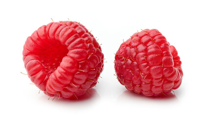 two fresh red raspberries macro