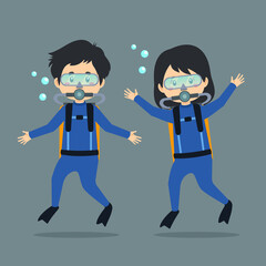 Couple Character Wearing Diving Outfit