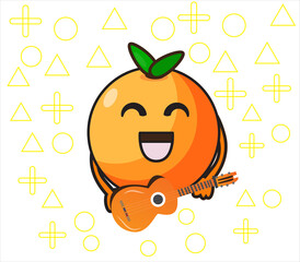 orange illustration playing guitar with geometric shape background, orange illustration vector, vector eps 10