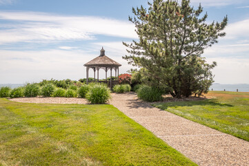 A gazebo on the grounds of an apartment complex