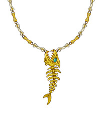 Fototapeta premium Jewelry design surreal fish bone gold necklace.Hand drawing and painting on paper.