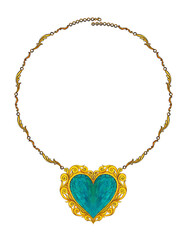 Fototapeta premium Jewelry design art vintage mix turquoise heart necklace.Hand drawing and painting on paper.