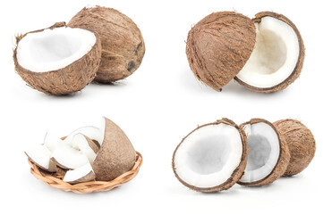 Set of coconut isolated on a white background cutout