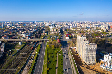 Fototapeta na wymiar Aerial bird-eye view cityscape in Minsk