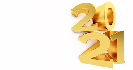 Obraz premium 2021 New year isolated on white background. Shiny gold sign, 3D render