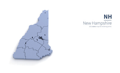 New hampshire State Map 3d. State 3D rendering set in the United States.