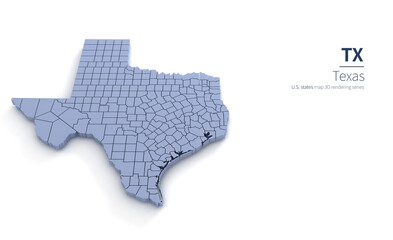 Texas State Map 3d. State 3D rendering set in the United States.