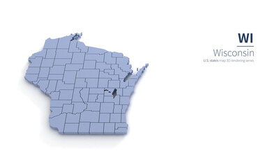 Wisconsin State Map 3d. State 3D rendering set in the United States.