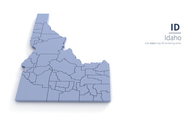 Idaho State Map 3d. State 3D rendering set in the United States.