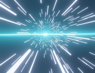 水色の光に進むワープのイメージ素材、3Dレンダリング