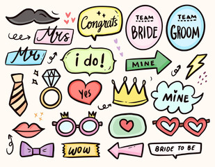 Cute wedding party photo booth properties drawing collection set