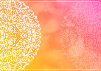 水彩 曼荼羅 エスニック ピンク 背景 壁紙 フレーム Wall Mural Ontamaudon