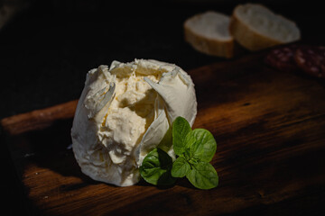 burrata queso tipo italiano de leche crema y mozzarella con fondo oscuro y lugar para texto cordoba argentina