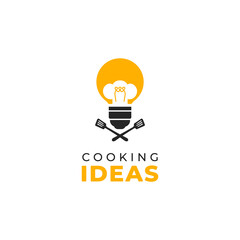 Chef Cooking inspiration idea logo with bulb innovation and chef hat illustration symbol in cartoon style logo