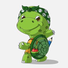 Cartoon turtle goes to school, Hand drawn