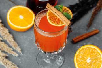 Warming winter cocktail with aperol. Hot aperol. Cocktail For New Years and Christmas. Christmas...